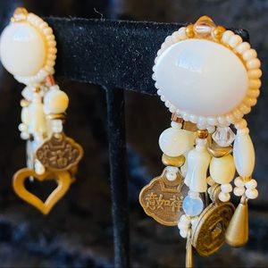 Cream Studs with Gold Dangles